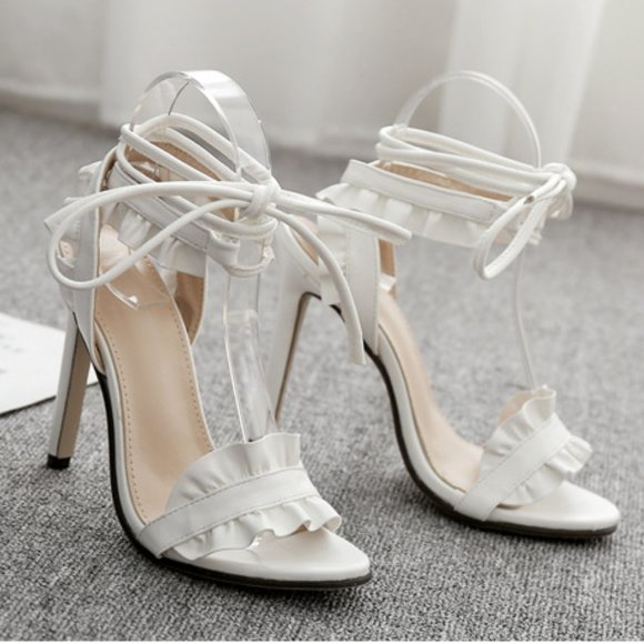 New White Fish Mouth Sandals - Picture 2 of 8